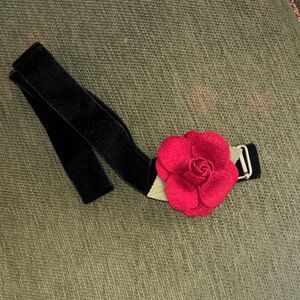 Prairie New York Black Velvet Belt with Burgundy Rose Detail